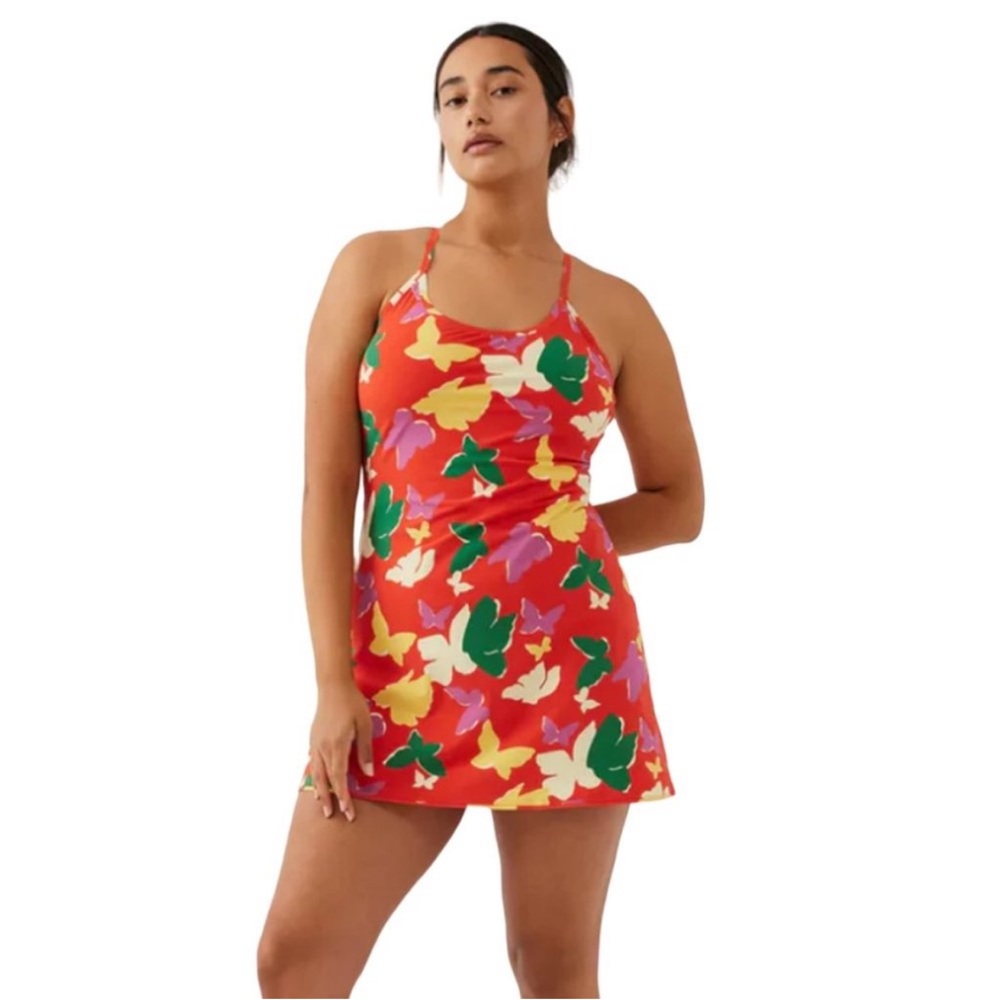 Outdoor Voices Exercise Dress butterfly print red XS shorts tennis Racerback